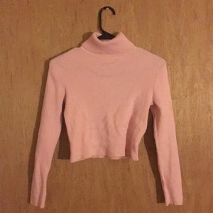 Cropped pink long sleeved turtle neck